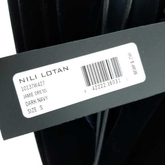 Nili Lotan Jamie Velvet Dress Tassels Navy Blue - Picture 7 of 7